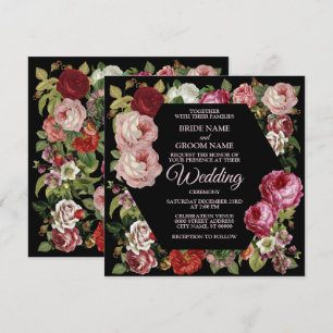 Convite Casamento Negro Russo Rústico de Verde Rosa Verme