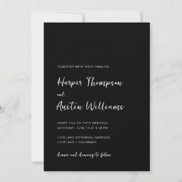 Convite Casamento Negro Simples de Script Moderno