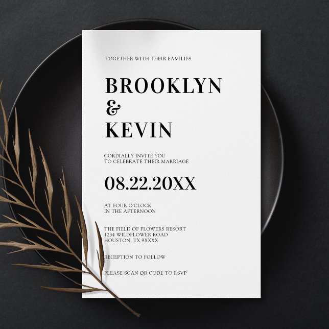 Convite Casamento Negro Simples e Moderno Minimalista | Có (Minimalist Modern Simple Black Wedding | QR Code Invitation)