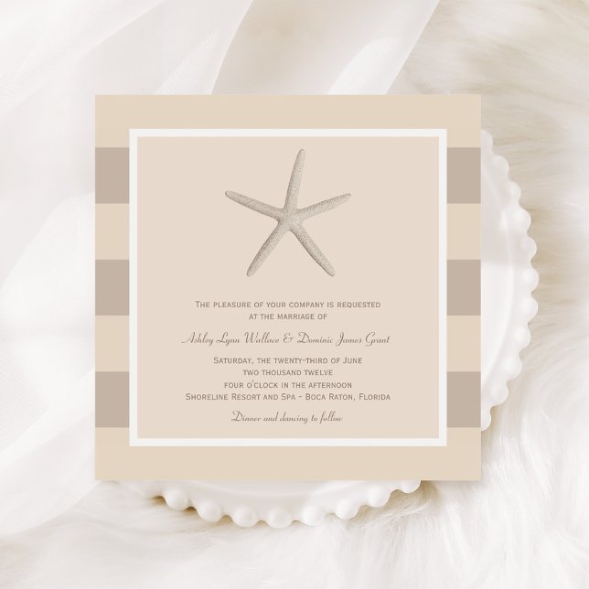 Convite Casamento Neutral de Beige Starfish (Criador carregado)