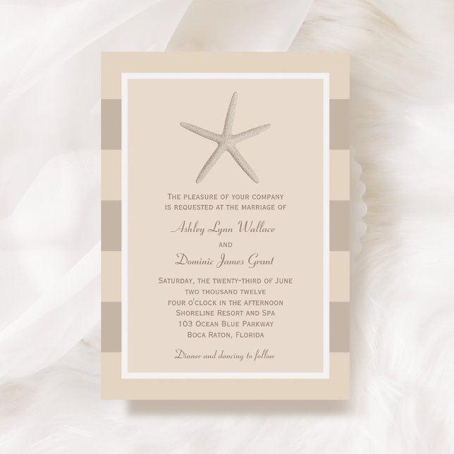 Convite Casamento Neutral de Beige Starfish (Criador carregado)