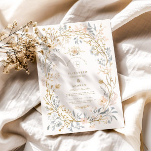 Convite Casamento Neutral de Crest Floral Elegante