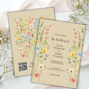 Convite Casamento Neutral do Código QR do Jardim de Flores