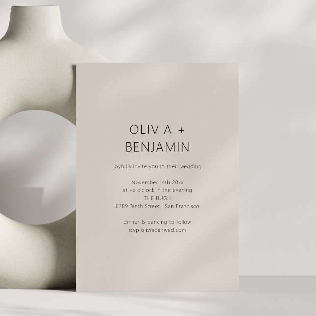 Convite Casamento Neutro Bege Minimalista Moderno (Criador carregado)