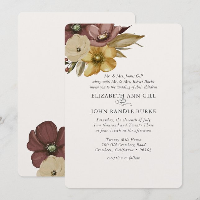 Convite Casamento Neutro Boho Aquarela  (Frente/Verso)