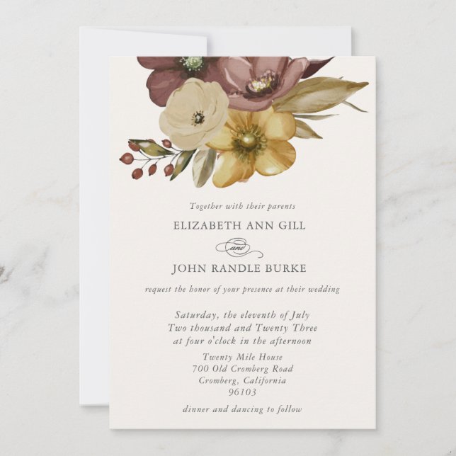 Convite Casamento Neutro Boho Aquarela (Frente)