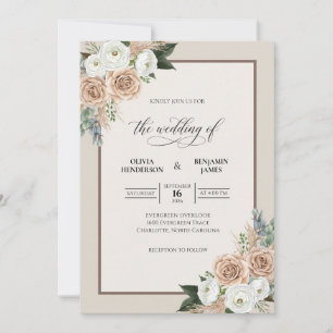 Convite Casamento Neutro Champagne Bloom