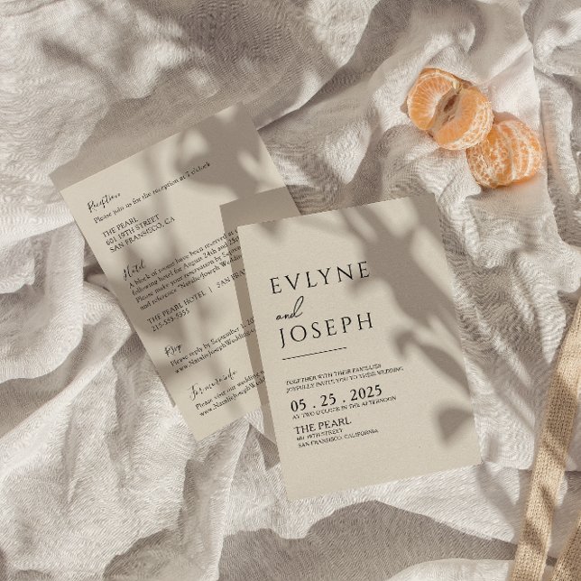 Convite Casamento Neutro de Boho e Preto Duplo Lado (Criador carregado)