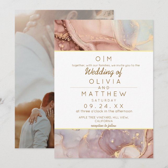 Convite Casamento Neutro de Fotografia com Agato Suave Mod (Frente/Verso)