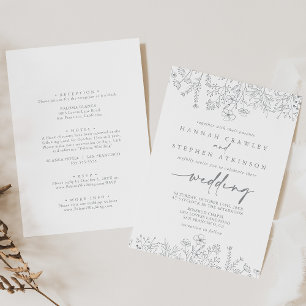 Convite Casamento Neutro de Frente de Flor Selvagem