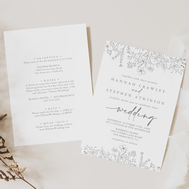 Convite Casamento Neutro de Frente de Flor Selvagem (Criador carregado)