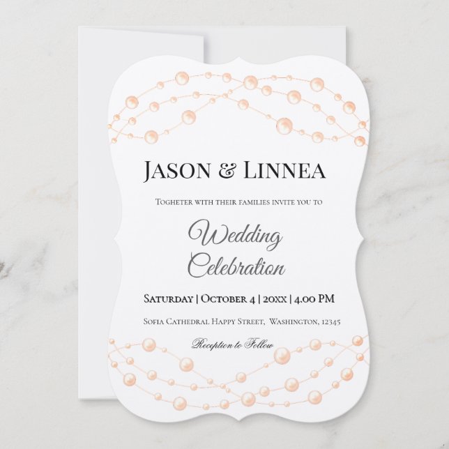 Convite Casamento Neutro de Pérola Romântica Pearl Moderna (Frente)