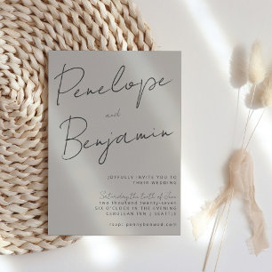 Convite Casamento Neutro de Taupe com Escrita Manual em Sc