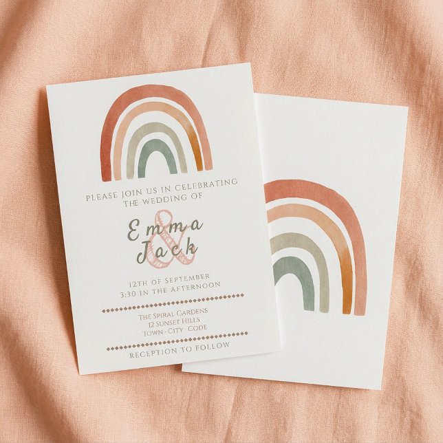 Convite Casamento neutro do arco-íris com tons macios (Neutral rainbow boho soft tones wedding invitation.)