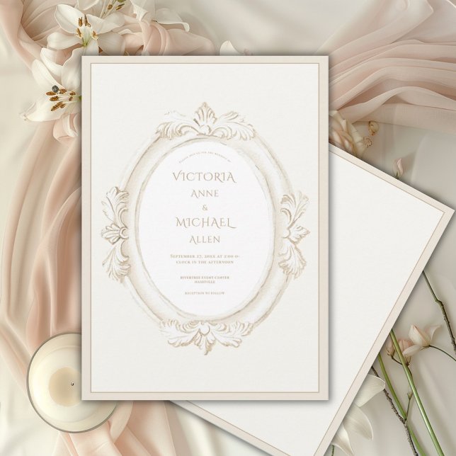Convite Casamento Neutro Elegante Vintage (Criador carregado)