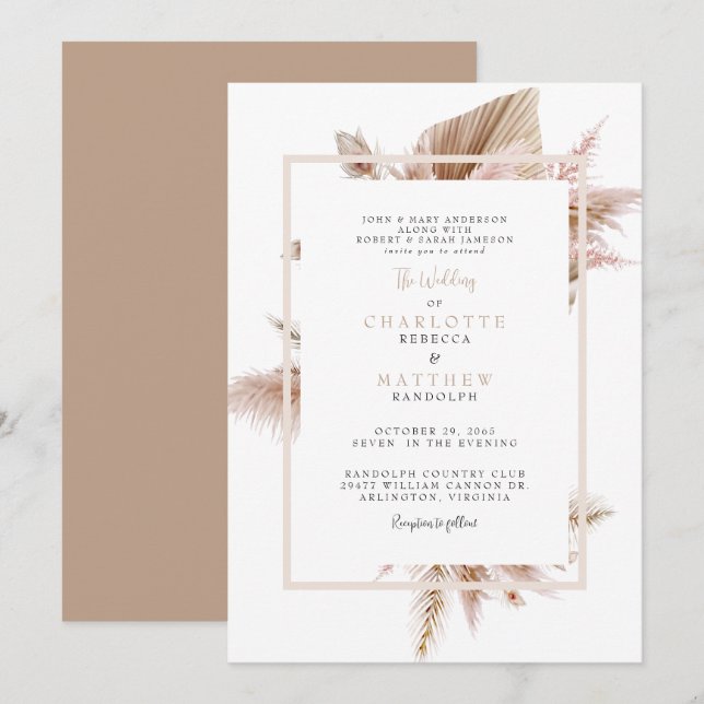 Convite Casamento Neutro Pampas (Frente/Verso)