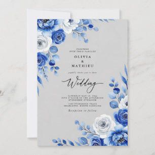 Convite Casamento Nevado com Aquarela Azul Real