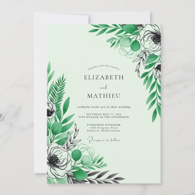 Convite Casamento Nítido de Primavera em Verde Limão (Frente)