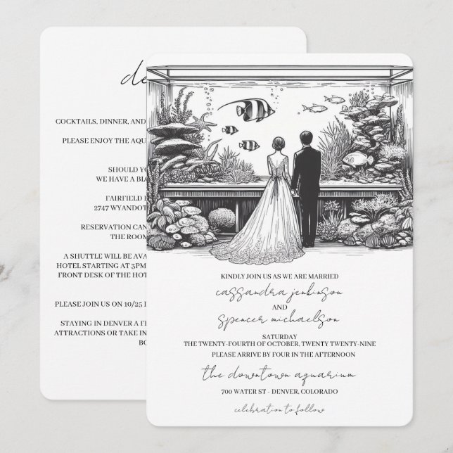 Convite Casamento no Aquário com Detalhes (Frente/Verso)