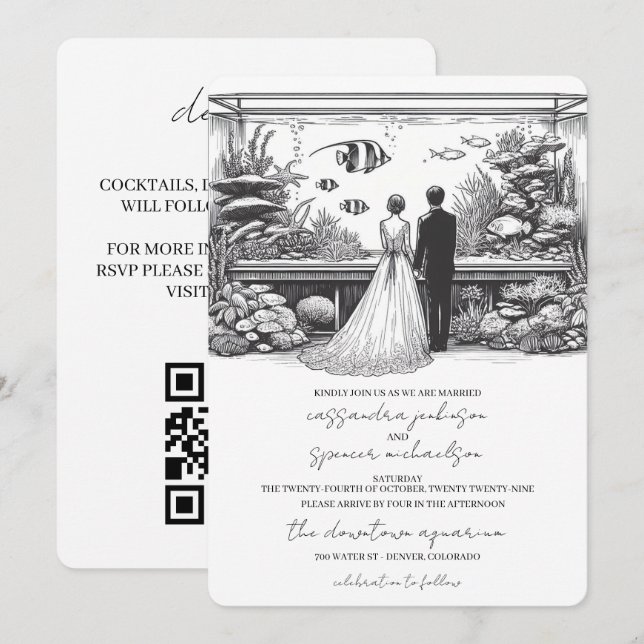 Convite Casamento no Aquário com QR Code (Frente/Verso)