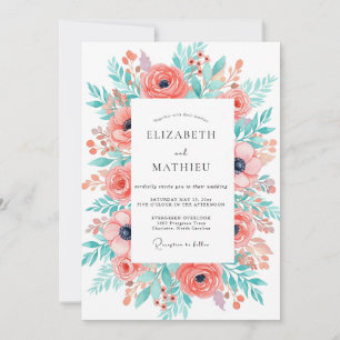 Convite Casamento no Bosque Floral Coral