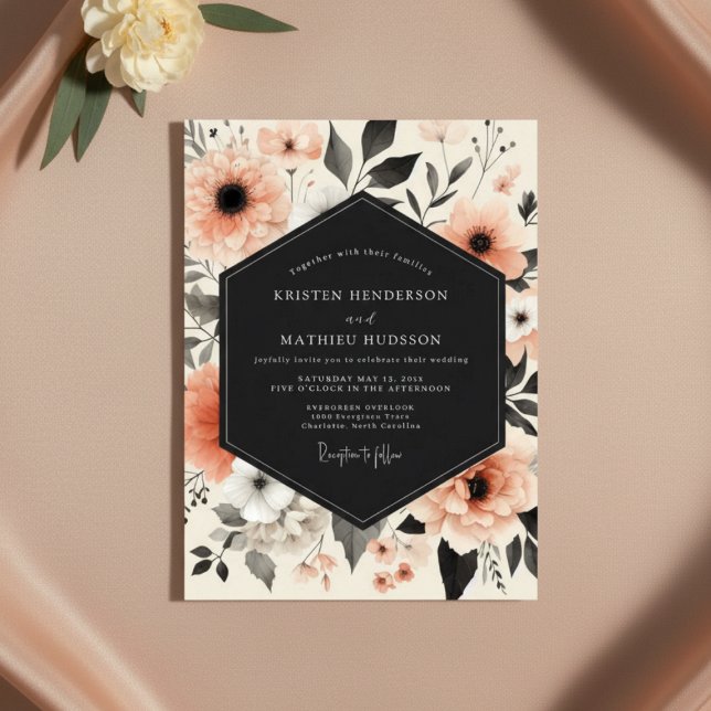 Convite Casamento no Bosque Florido de Pêssego (Criador carregado)