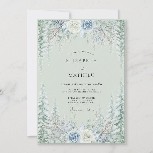 Convite Casamento no Bosque Imaculado em Verde Sage (Frente)