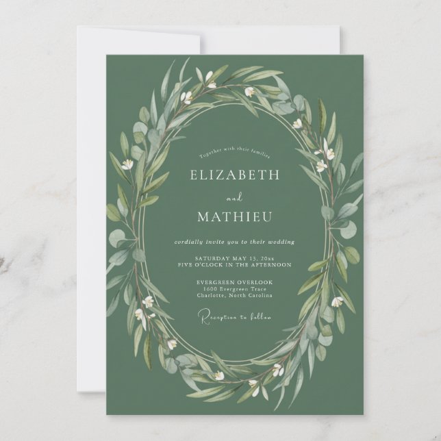 Convite Casamento no Bosque Sussurrante em Verde Sage (Frente)