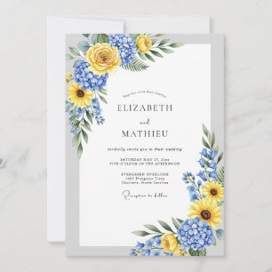 Convite Casamento no Campo Espirituoso Azul Amarelo