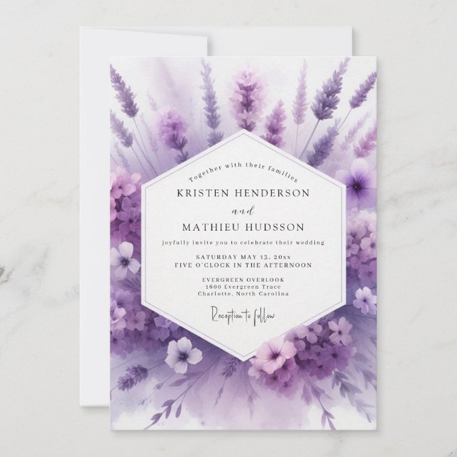 Convite Casamento no Campo Etéreo de Lavanda (Frente)