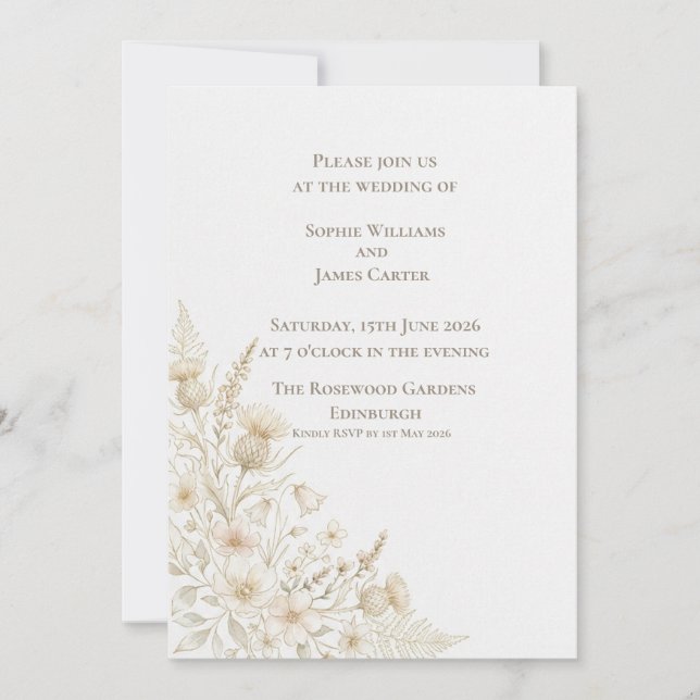Convite Casamento no Canto Botânico de Flores Silvestres d (Frente)