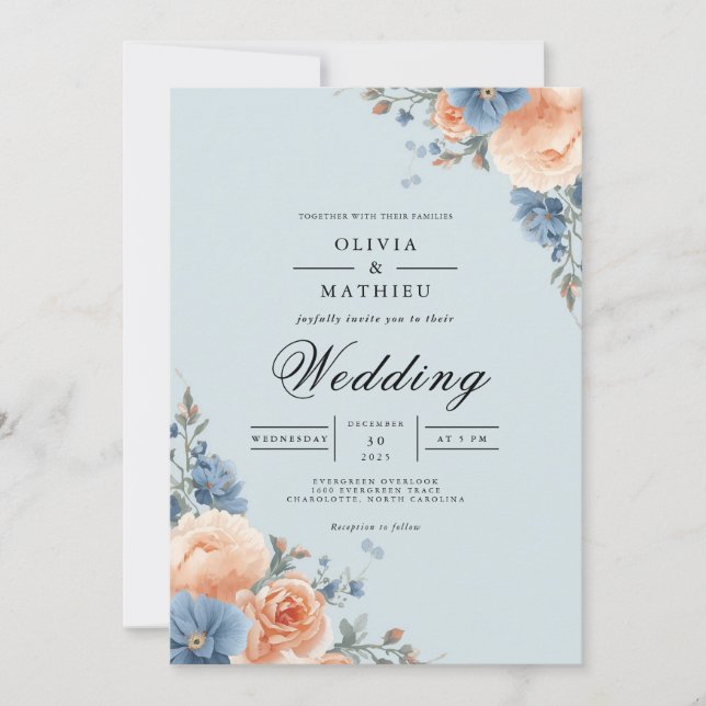 Convite Casamento no Canto Floral Pastel (Frente)