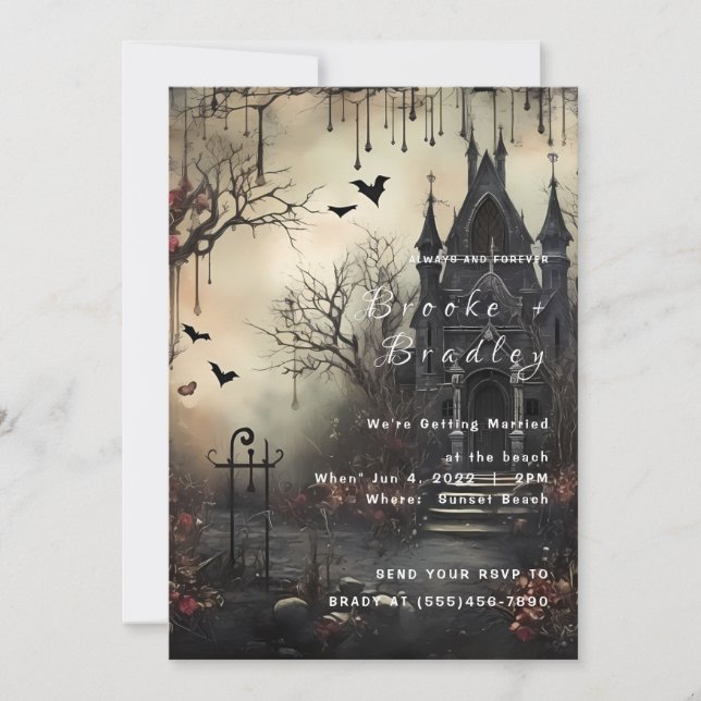 Convite Casamento no Castelo Assombrado Gótico (Frente)