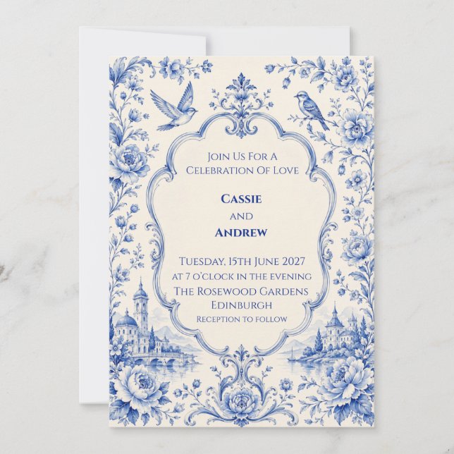 Convite Casamento no Castelo Azul Chinoiserie (Frente)