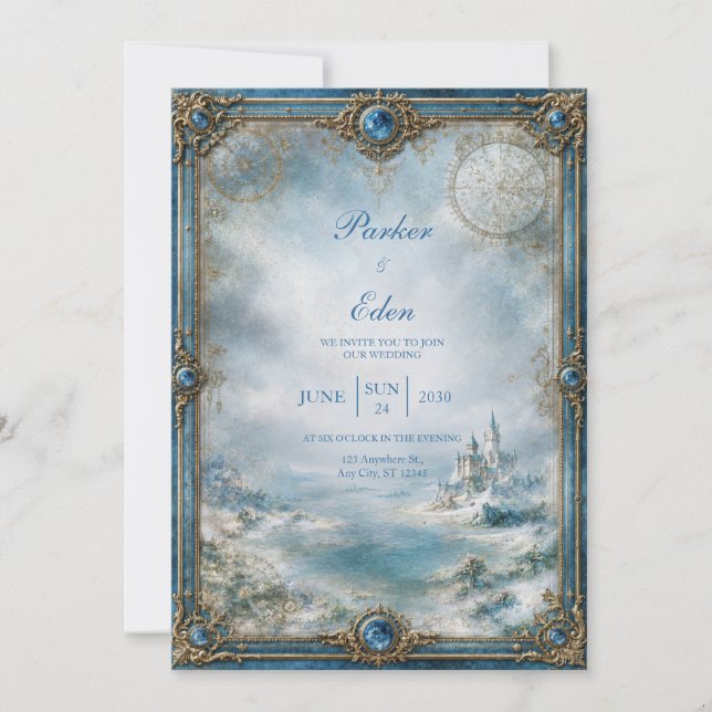 Convite Casamento no Castelo Azul Geado (Frente)