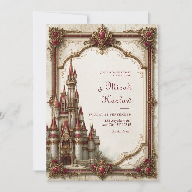 Convite Casamento no Castelo Barroco da Agulha de Rubi (Frente)