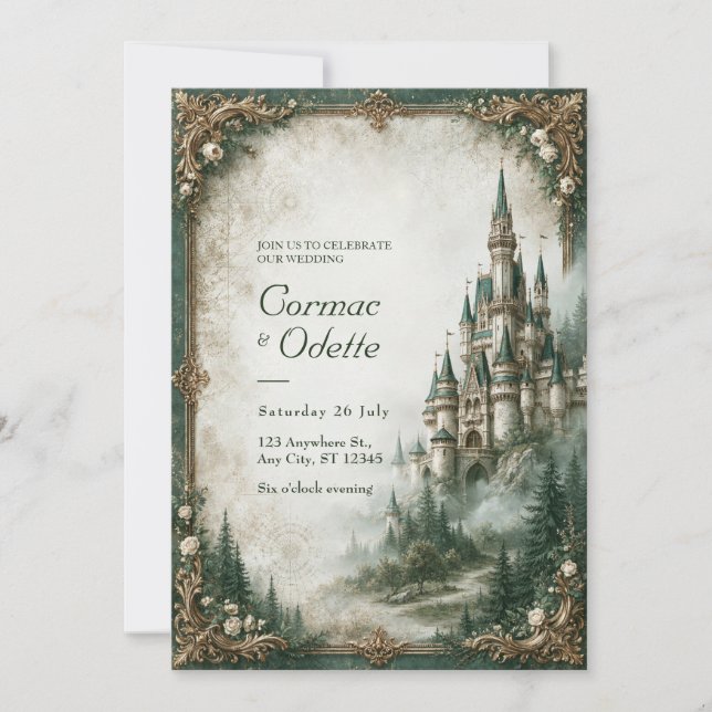Convite Casamento no Castelo da Névoa Esmeralda (Frente)