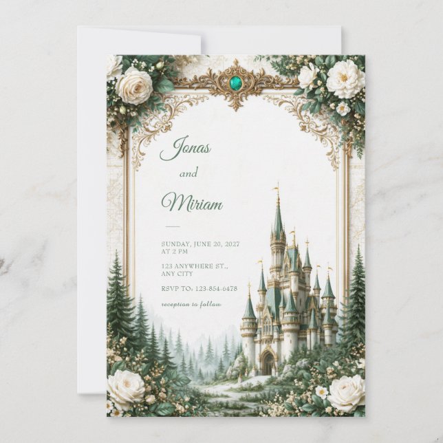 Convite Casamento no Castelo da Rosa Esmeralda (Frente)