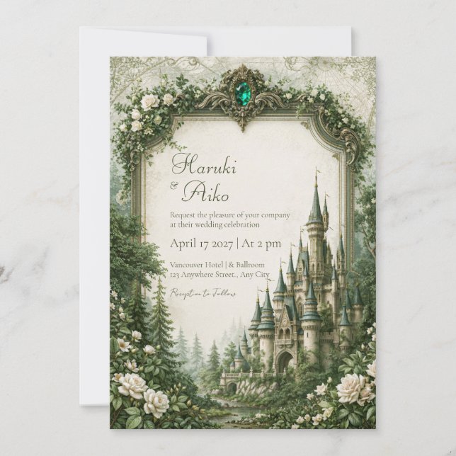 Convite Casamento no Castelo da Rosa Esmeralda (Frente)