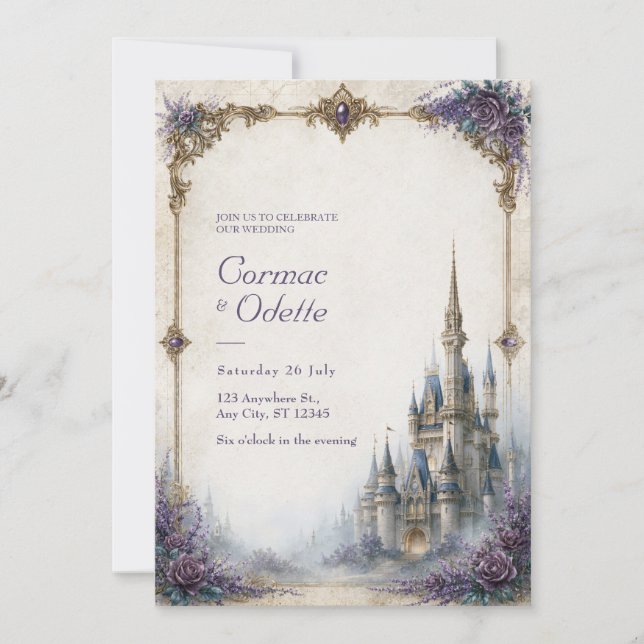 Convite Casamento no Castelo da Rosa Lavanda (Frente)