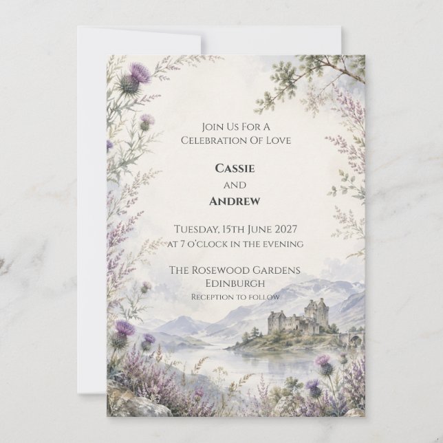 Convite Casamento no Castelo das Terras Altas da Escócia T (Frente)