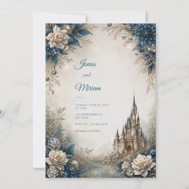 Convite Casamento no Castelo de Marfim Azul (Frente)