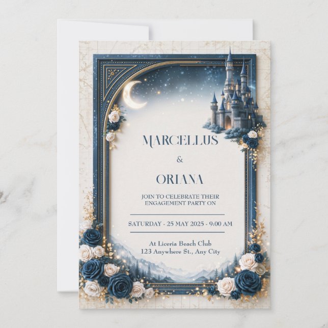 Convite Casamento no Castelo de Safira ao Luar (Frente)