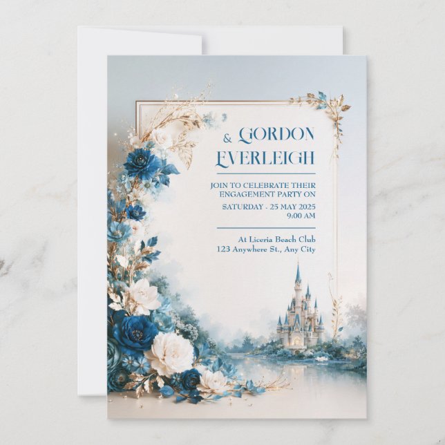 Convite Casamento no Castelo Floral Safira (Frente)