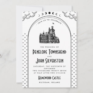 Convite Casamento no Castelo Preto e Branco Art Déco Gótic
