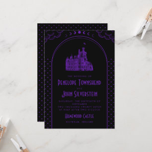 Convite Casamento no Castelo Preto Roxo Art Déco Gótico