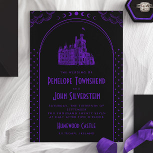Convite Casamento no Castelo Preto Roxo Art Déco Gótico