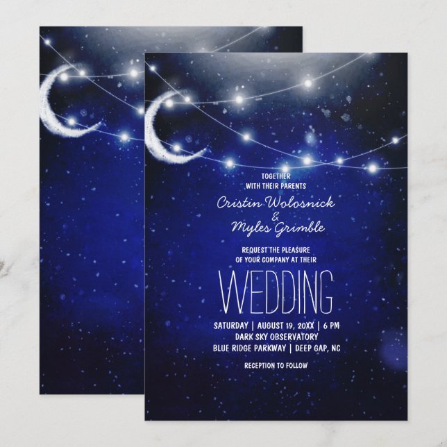 Convite Casamento no Céu Noturno | Luzes de Corda (Frente/Verso)