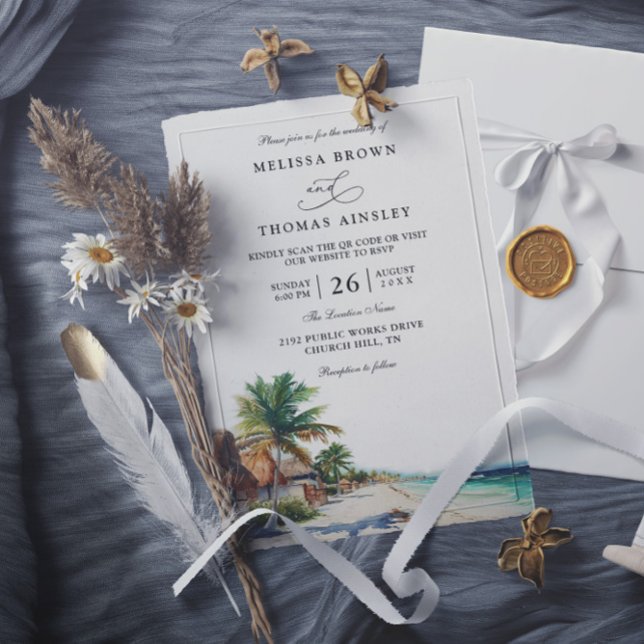 Convite Casamento no Código QR da Praia de Cancun México A (Criador carregado)