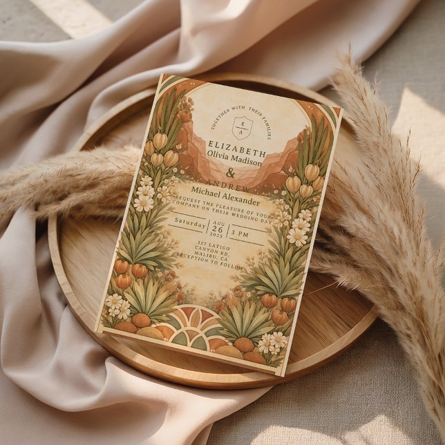 Convite Casamento no Deserto Boho com Flores Silvestres (Criador carregado)